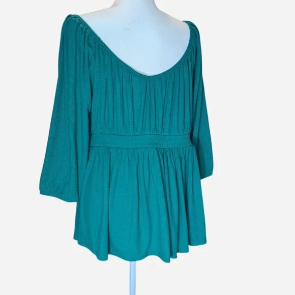 Pre-owned Torrid Teal Blouse with Gathered Details - Picture 4 of 9